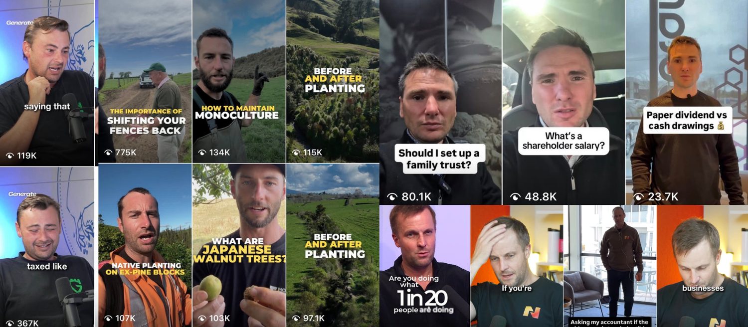 A grid of posts with view counts from 23,700 to 775,000